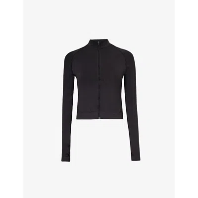 We Are Tala Womens Black Marl Sculpt Seamless Panelled Stretch-recycled Nylon And Polyester Jacket
