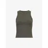 We Are Tala Womens Dark Olive 365 Racer Tank Round-neck Stretch-woven Jersey Top