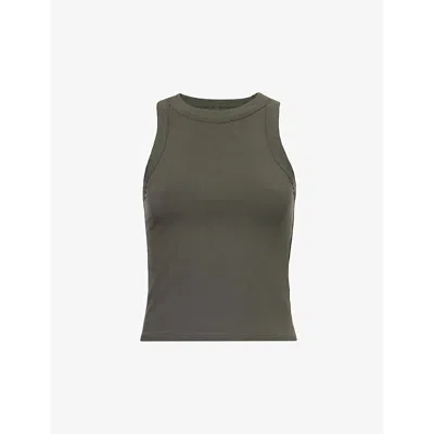 We Are Tala Womens Dark Olive 365 Racer Tank Round-neck Stretch-woven Jersey Top
