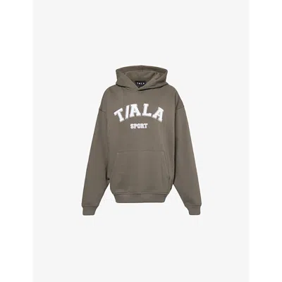 We Are Tala Womens Dark Olive Brand-patch Oversized Recycled-polyester Hoody