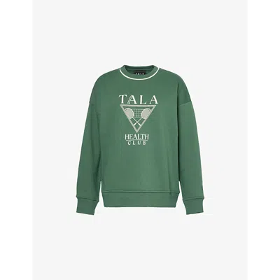We Are Tala Womens Green Health Club Brand-print Organic-cotton And Recycled Polyester-blend Sweatsh