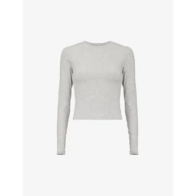 We Are Tala Womens Grey Marl 365 Long-sleeve Stretch-woven Jersey T-shirt