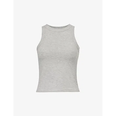 We Are Tala Womens Grey Marl 365 Racer Tank Round-neck Stretch-woven Jersey Top