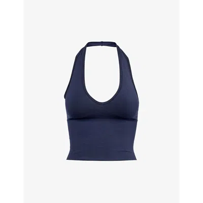 We Are Tala Womens Navy Marl Sculpt Seamless Halterneck Stretch-recycled Polyamide And Polyester Top