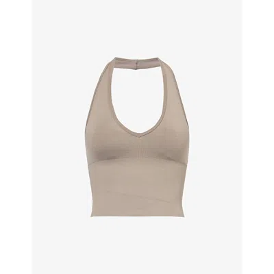 We Are Tala Womens Pebble Marl Sculpt Seamless Halterneck Stretch-recycled Polyamide And Polyester T