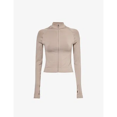 We Are Tala Womens Pebble Marl Sculpt Seamless Panelled Stretch-recycled Nylon And Polyester Jacket In Pebble Marl