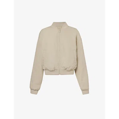 We Are Tala Brand-embroidered Oversized Recycled Polyester Bomber Jacket In Pebble/sand