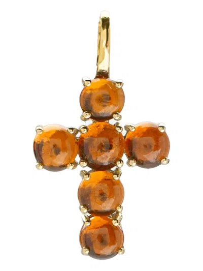 We By Whitebird 18k Yellow Gold Ismène Cross Carnelian Pendant In Orange