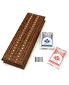 We Games 3 Track Sprint Cabinet Cribbage Set With Metal Pegs & 2 Card Decks In Brown