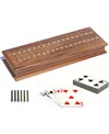 We Games 3 Track Sprint Cabinet Cribbage Set With Metal Pegs & 2 Card Decks In Brown