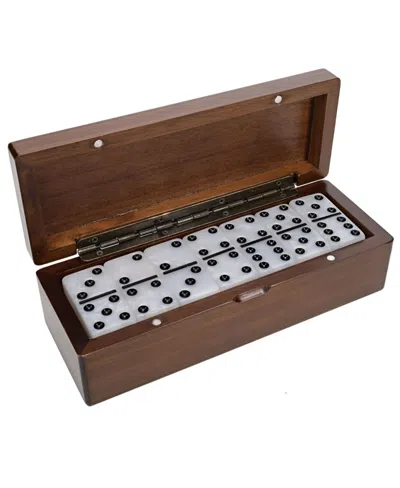 We Games Double 6 Marbleized Dominoes In Magnetic Wooden Travel Box, White Color