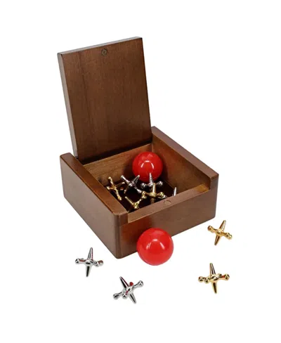 We Games Old-fashioned Metal Jacks In A Walnut Stain Wooden Box In Brown