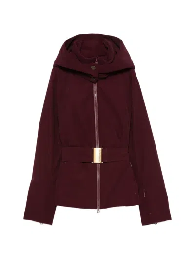 We Norwegians Britt Tailored Hooded Belted Padded Corduroy Ski Jacket In Burgundy