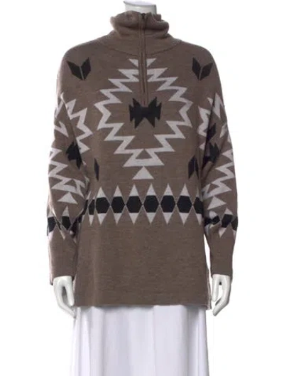Pre-owned We Norwegians Merino Wool Graphic Print Sweater In Brown