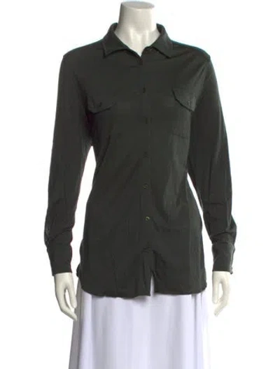 Pre-owned We Norwegians Merino Wool Long Sleeve Button-up Top In Green