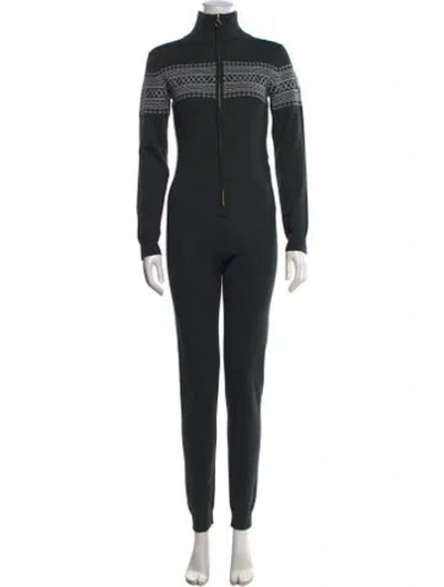 Pre-owned We Norwegians Merino Wool Patterned Jumpsuit In Green