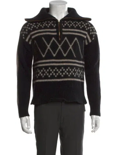 Pre-owned We Norwegians Merino Wool Printed Polo Sweater In Black