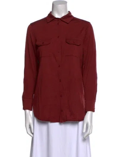 Pre-owned We Norwegians Merino Wool Three-quarter Sleeve Button-up Top In Red