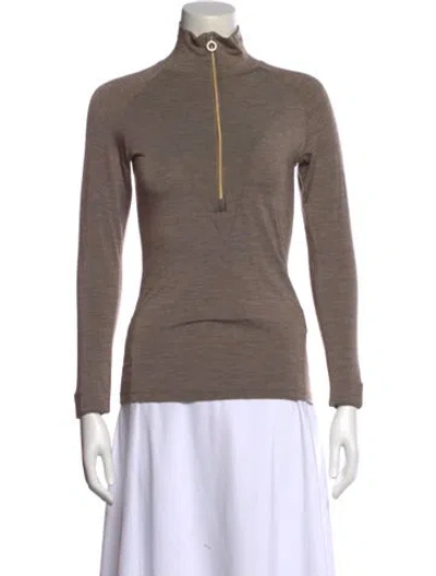 Pre-owned We Norwegians Mock Neck Long Sleeve Top In Brown