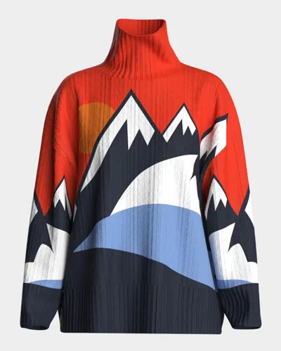 We Norwegians Snow Mountain Merino Wool-cashmere Sweater In Flame Red-multicol