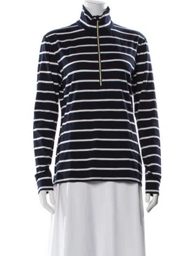 Pre-owned We Norwegians Striped Mock Neck Top In Blue
