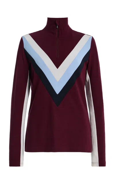 We Norwegians Voss Chevron Wool Zip-up Top In Burgundy