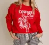 We The Babes Cowgirl Era Graphic Crewneck Sweatshirt In Red