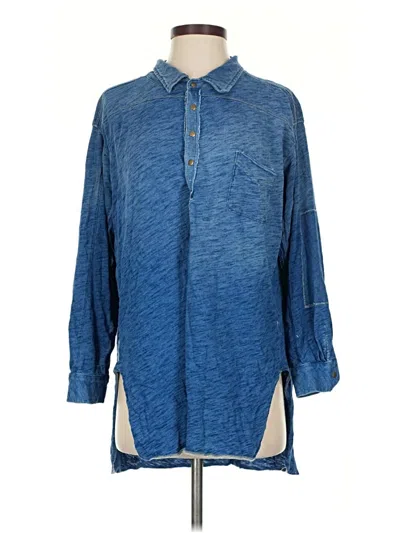 Pre-owned We The Free 3/4 Sleeve Button Down Shirt In Blue