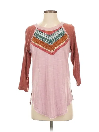 Pre-owned We The Free 3/4 Sleeve Top Pink Scoop Neck Tops