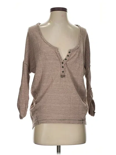 Pre-owned We The Free 3/4 Sleeve Top Tan V Neck Tops In Brown