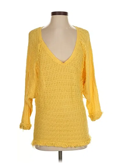 Pre-owned We The Free 3/4 Sleeve Top Yellow Scoop Neck Tops
