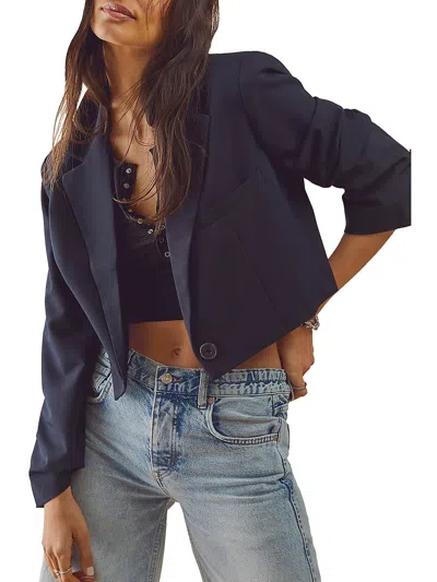 We The Free Block Party Womens Cropped Boho One-button Blazer In Blue