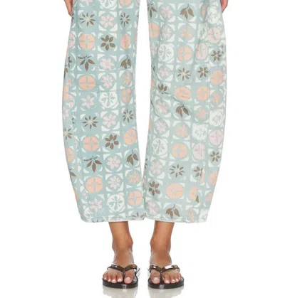 We The Free Good Luck Printed Barrel Jeans In Jade Combo In Green