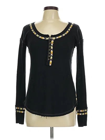 Pre-owned We The Free Long Sleeve Henley Shirt In Black