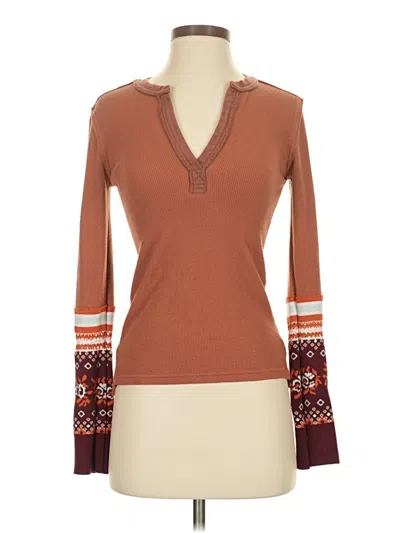 Pre-owned We The Free Long Sleeve Henley Shirt In Brown