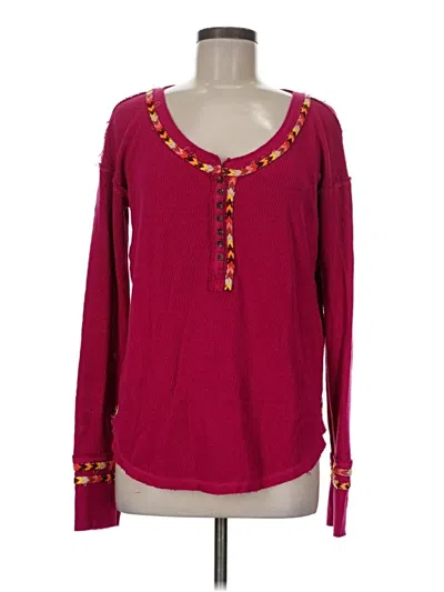 Pre-owned We The Free Long Sleeve Henley Shirt In Burgundy
