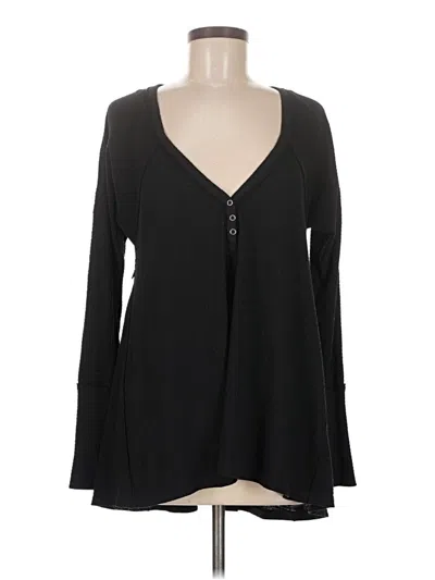 Pre-owned We The Free Long Sleeve Top Black Plunge Neckline Tops