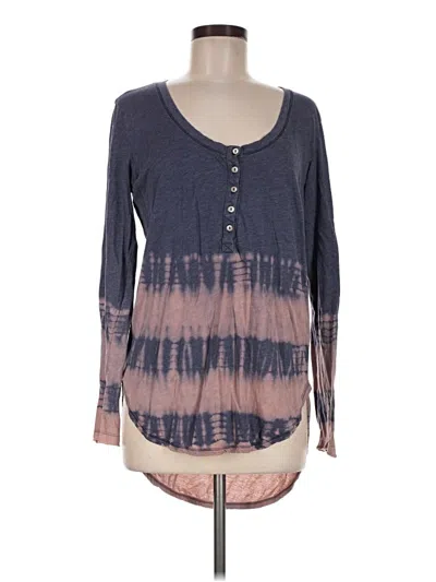 Pre-owned We The Free Long Sleeve Top Blue Plunge Neckline Tops