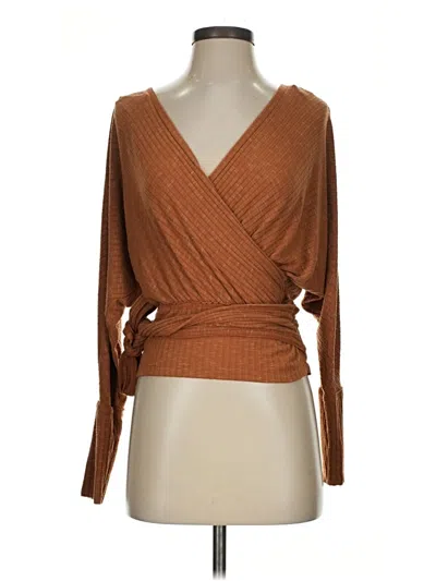 Pre-owned We The Free Long Sleeve Top Brown Plunge Neckline Tops