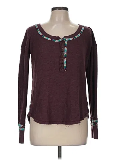 Pre-owned We The Free Long Sleeve Top Burgundy Keyhole Neckline Tops