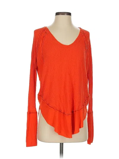 Pre-owned We The Free Long Sleeve Top Orange Solid Pattern V-neck Tops
