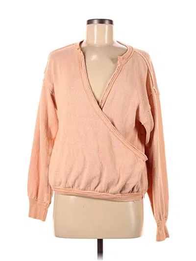 Pre-owned We The Free Long Sleeve Top Pink Plunge Neckline Tops