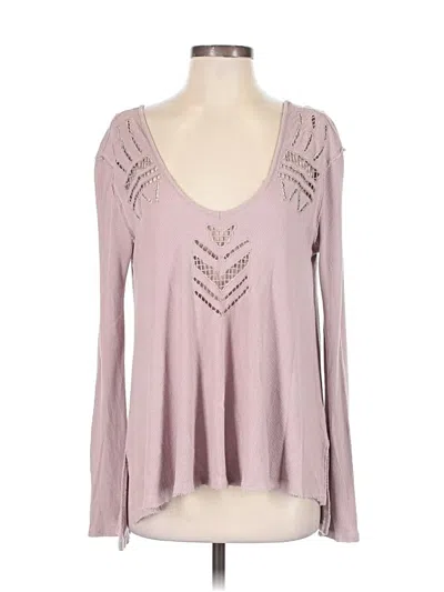 Pre-owned We The Free Long Sleeve Top Pink Plunge Neckline Tops