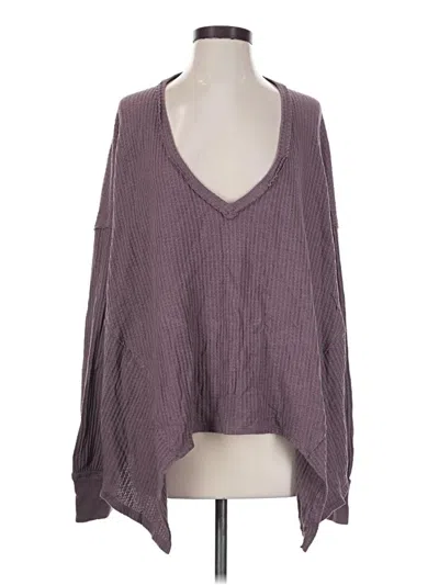 Pre-owned We The Free Long Sleeve Top Purple Plunge Neckline Tops