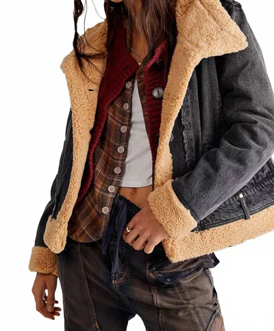 We The Free Rylee Denim Moto Jacket In Black, Brown