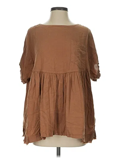Pre-owned We The Free Short Sleeve Blouse In Brown