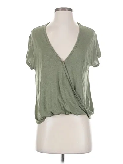 Pre-owned We The Free Short Sleeve Top Green Plunge Neckline Tops
