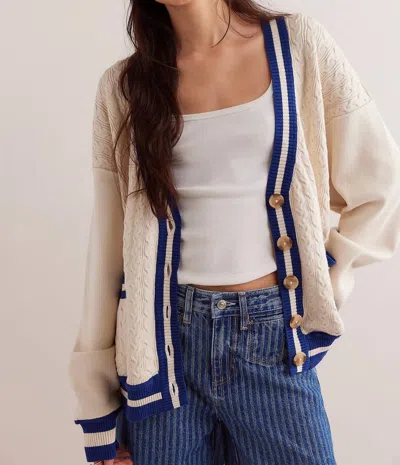 We The Free Varsity Cardigan In Ecru Blue In Neutral