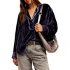 We The Free Womens Collar Velour Pullover Top In Blue