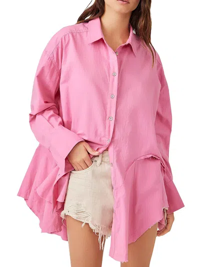 WE THE FREE WOMENS COLLARED POPLIN BUTTON-DOWN TOP